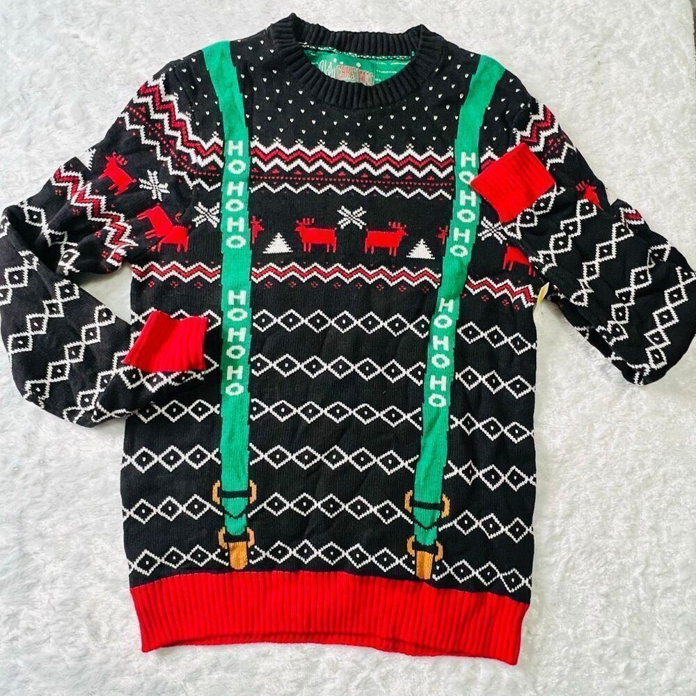 UGLY CHRISTMAS SWEATER Suspenders Holiday Party Funny ADULT UNISEX Sz M
